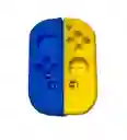 Silicona Joycon Azul - Amarillo + Vidrio Templado + 2 Grips Para Nintendo Switch