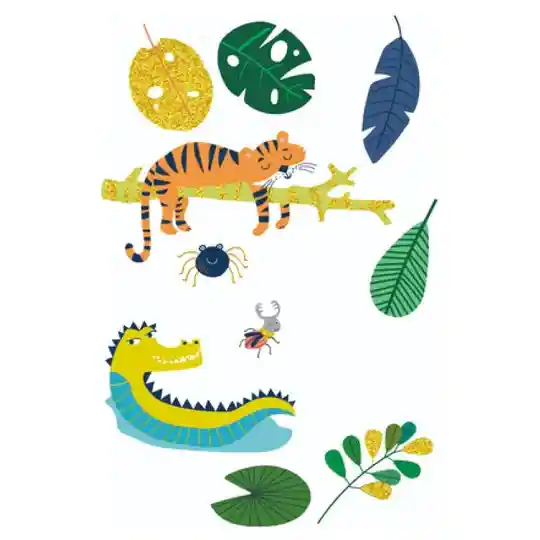 	 Set Arte Y Manualidades Stickers Brillantes La Selva Niñas
