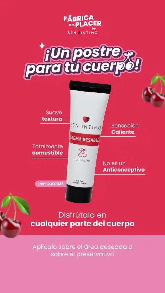 Crema Besable Hot Cherry 30ml Sen Intimo: Delicia Comestible