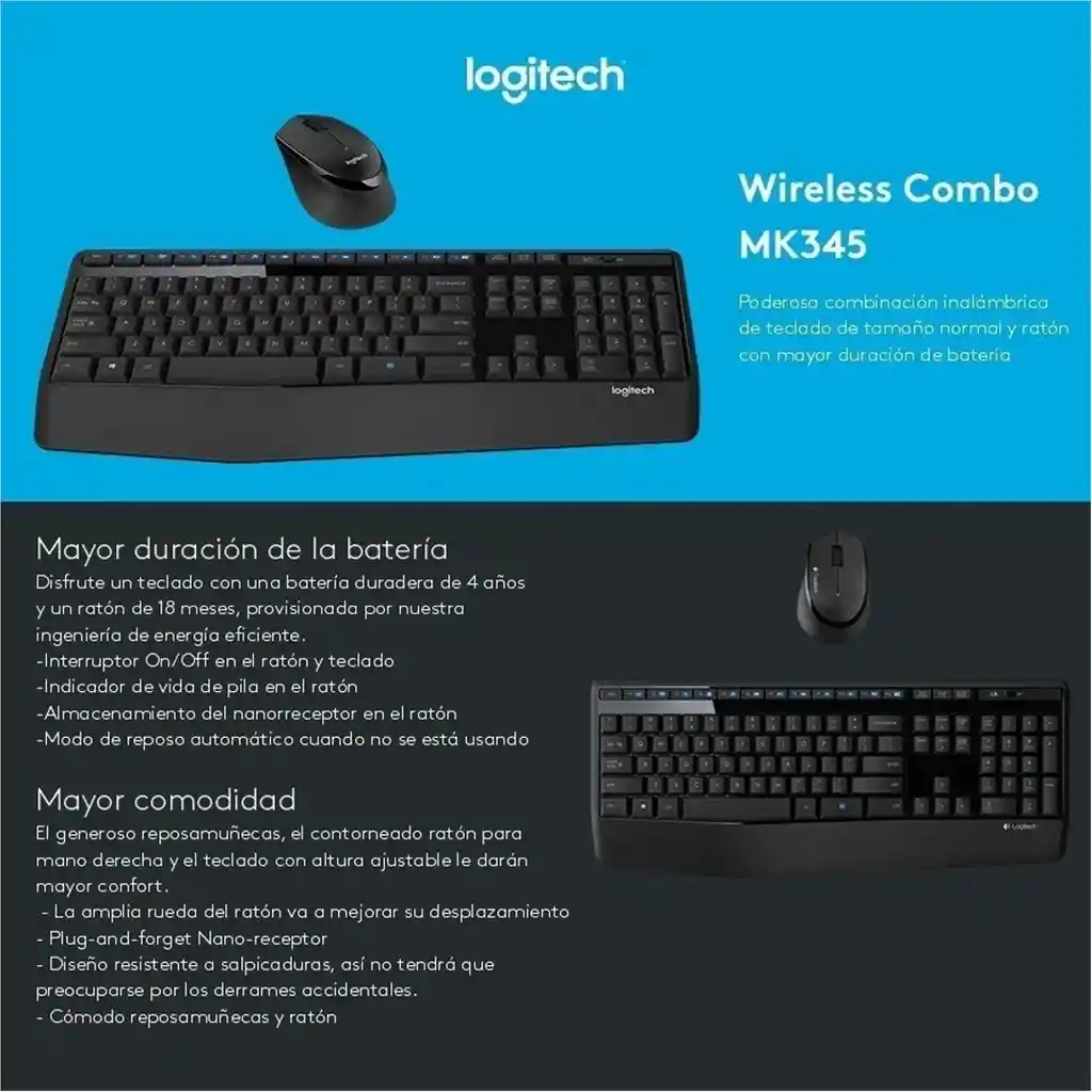 Combo Inalámbrico Logitech Mk345 + Alfombrilla Xl 80x30cm