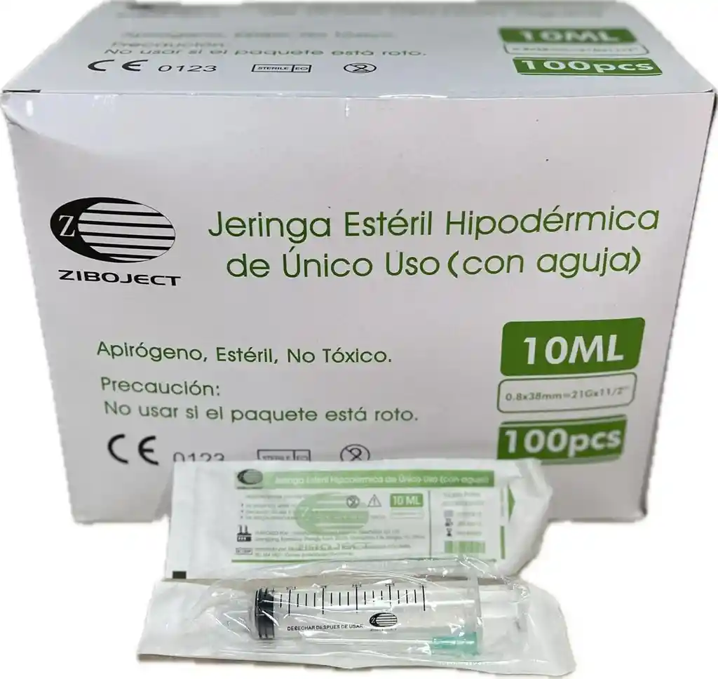 Jeringa 10ml Con Aguja 21gx11/2", 3 Partes, L.lock, Caja X 100 Unds