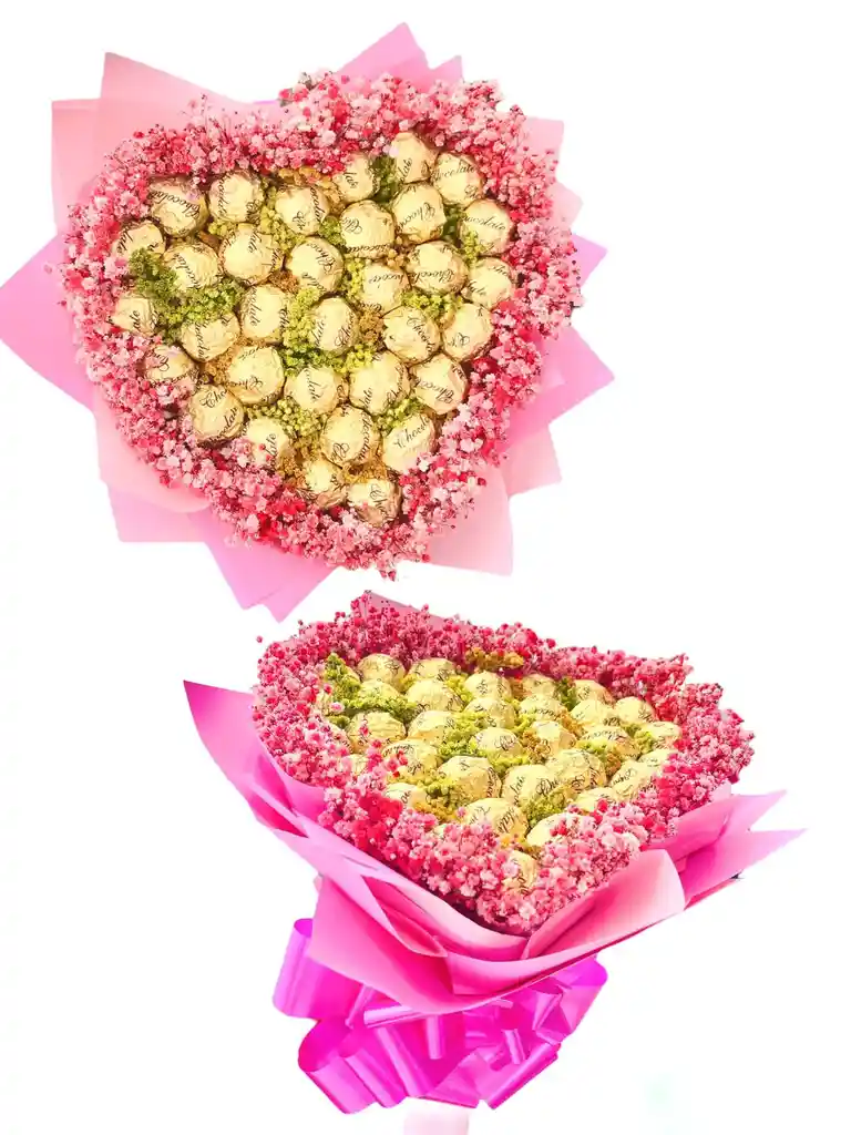 Ramo Buquet De Chocolates Coquette Con 35 Chocolates Y Flores Amarillas - Feliz Dia - Feliz Cumpleaños