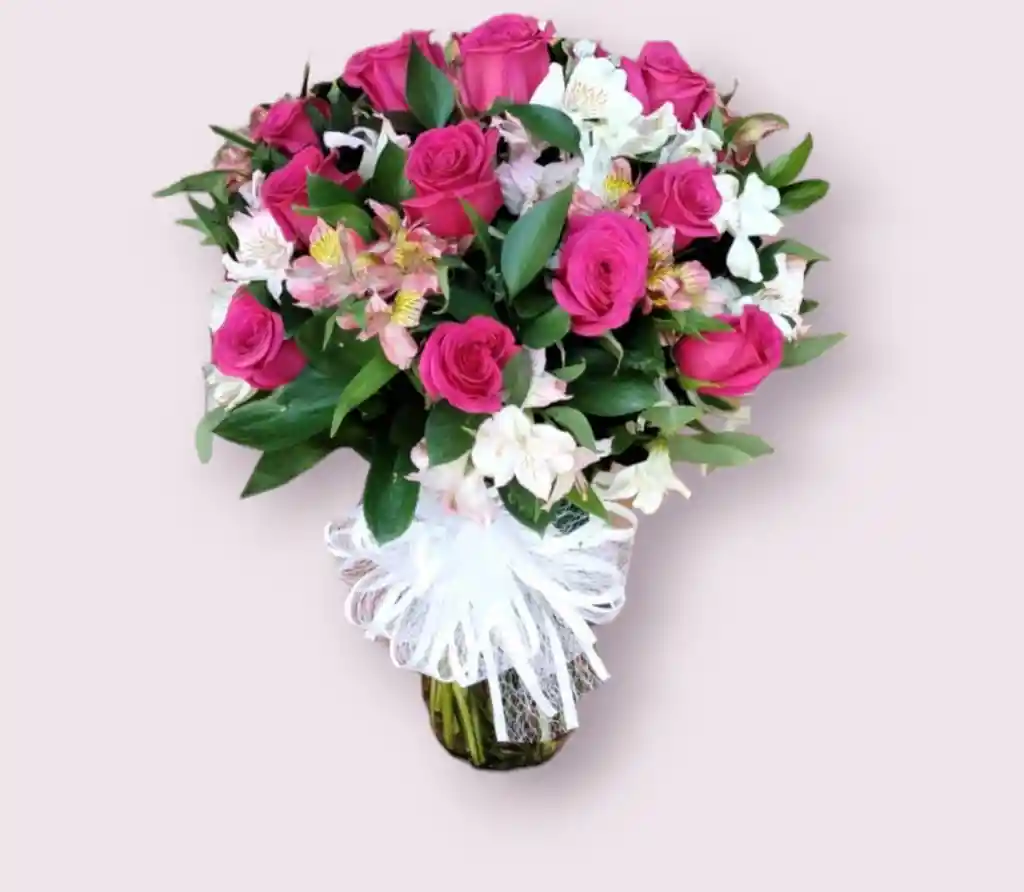 Florero Samaritano 12 Rosas Fucsias