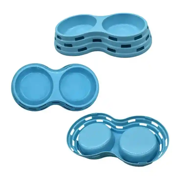 Plato Comedero Para Mascota Doble Servicio Color Azul Pastel Ref02379