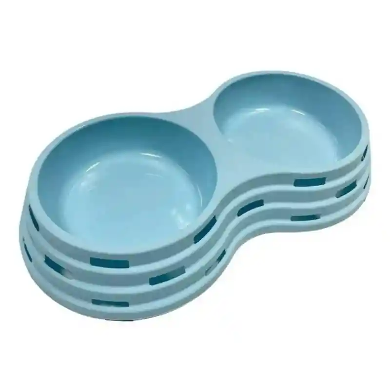 Plato Comedero Para Mascota Doble Servicio Color Azul Pastel Ref02379