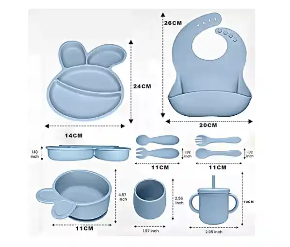 Kit Alimentación Bebe Niño Vajilla Silicona Plato Babero ( Rosa)