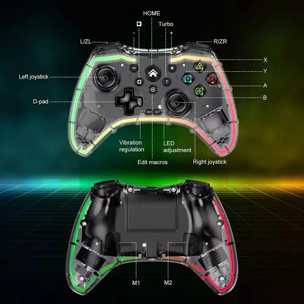 Control Inalambrico Gamepad Transparente Rgb Joystick Lh-3