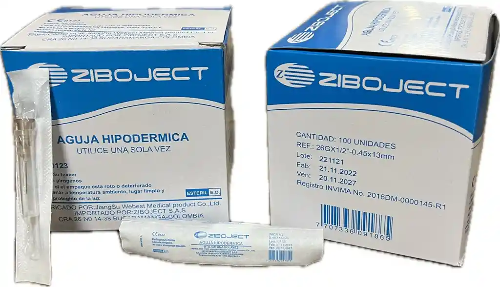 Aguja Hipodermica 26 X ½, Caja X 100 Unds