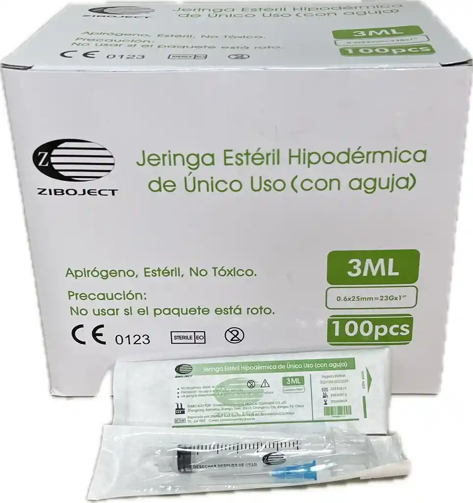 Jeringa 3ml Con Aguja 23gx1", 3partes, L.lock, Caja X 100 Unds