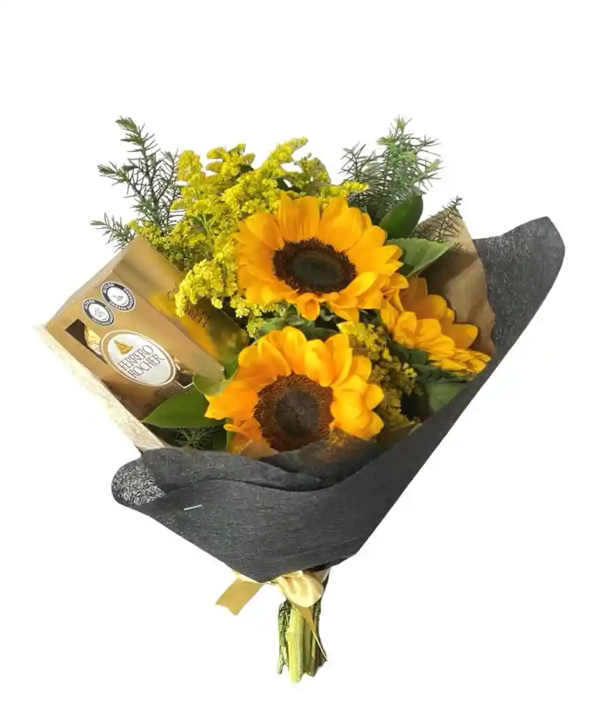 Flores De Girasoles X3 Con Chocolates