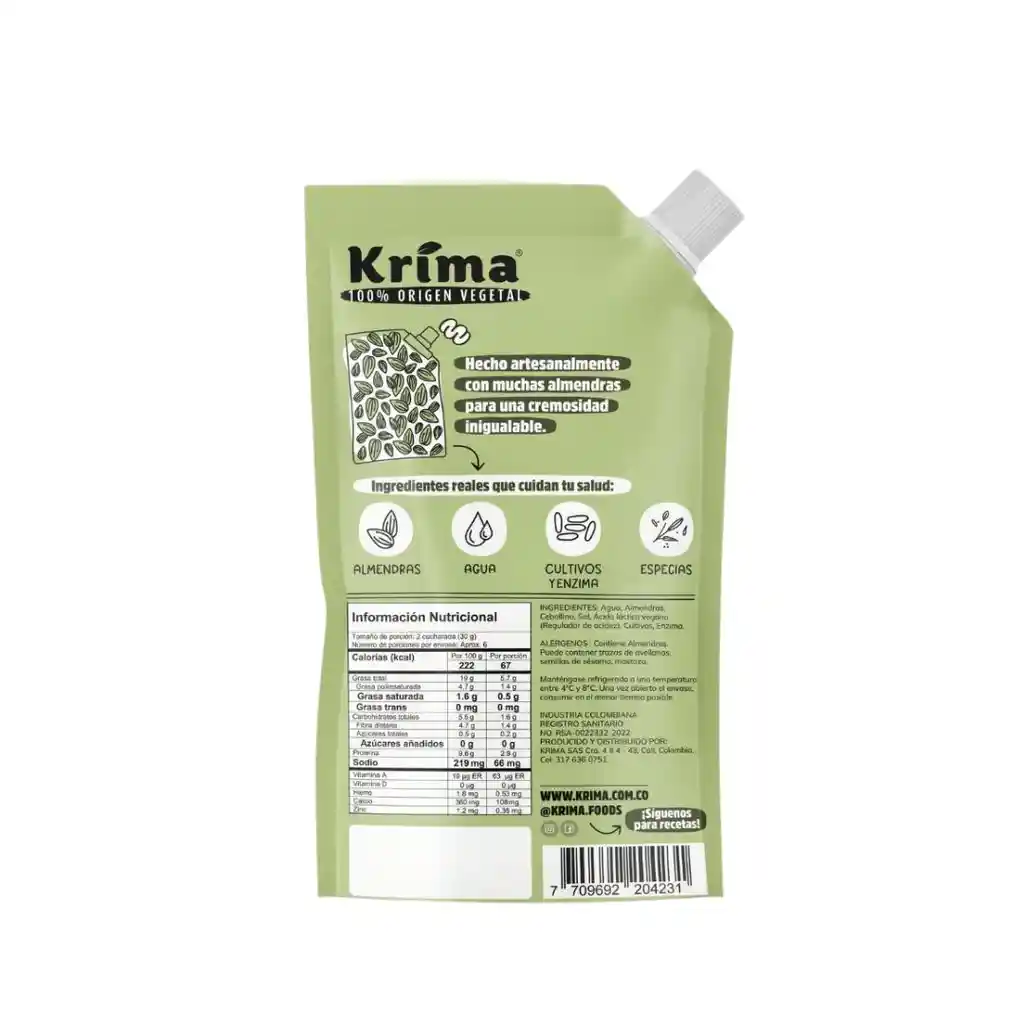 Queso Crema De Almendras Krimy Cebollina - Krima X 170 G