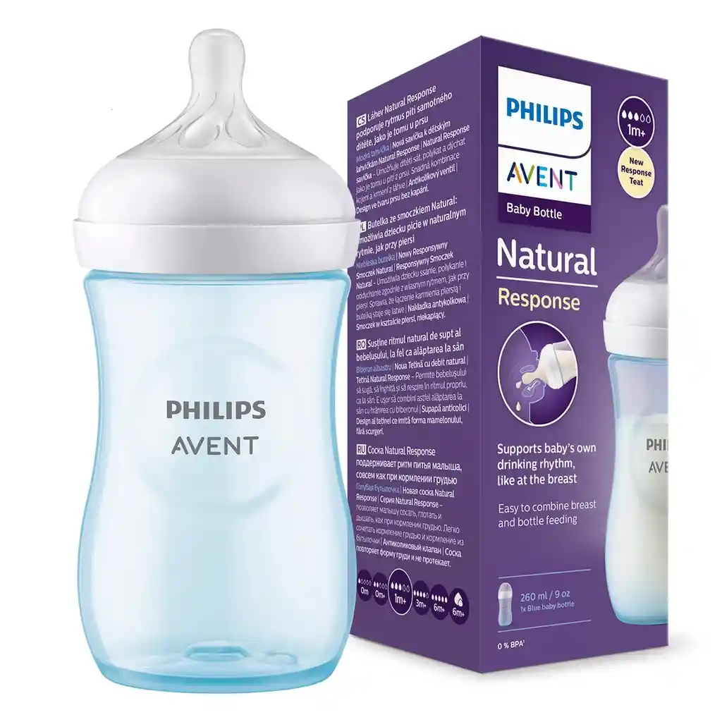 Tetero Avent Natural Color Response 9 Oz Azul