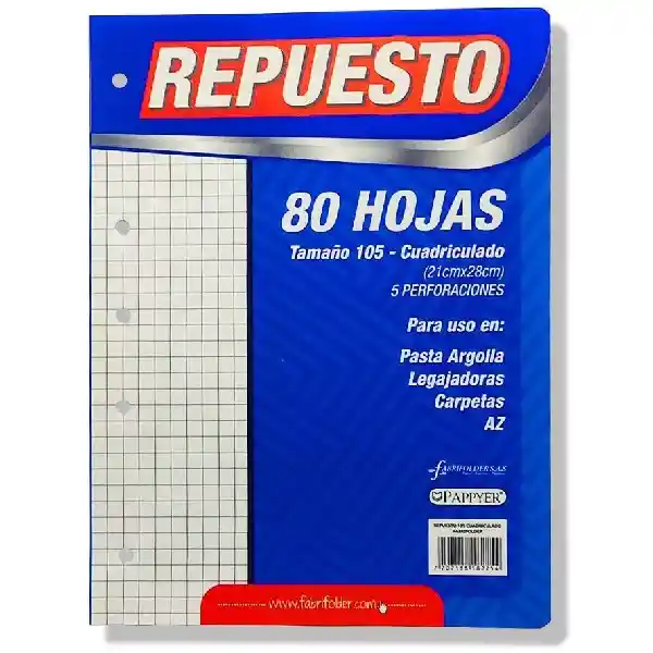 Hoja De Repuesto 80h Cuadriculado Tamaño 105