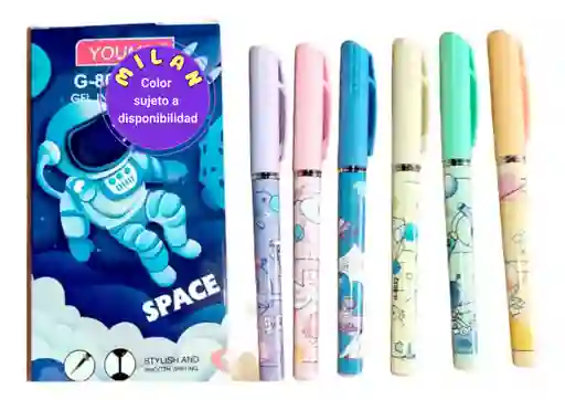 Esfero Bolígrafo Punta Fina Astronauta Tinta Negra Diseño Colores Kawaii