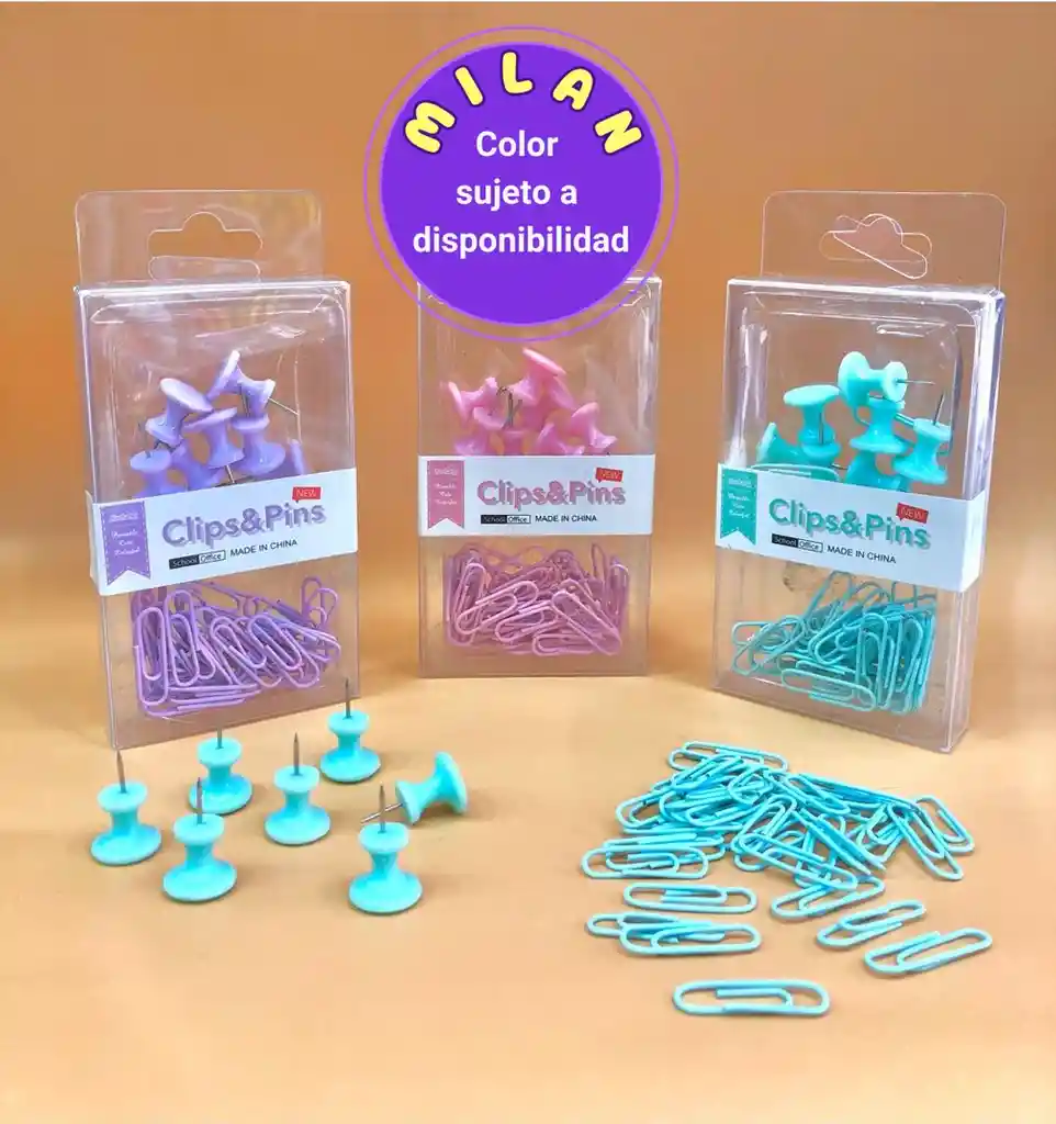 Set De Oficina Kawaii. Ganchos Clips + Chinchones En Colores Pastel