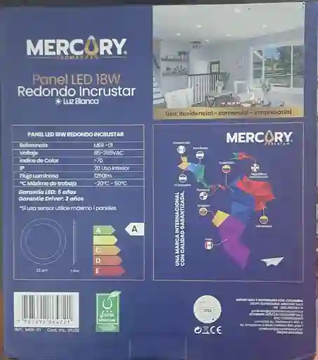 Panel De Incrustar Luz Blanca De 18w, De La Marca Mercury