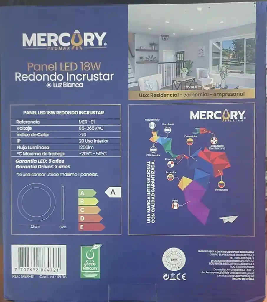 Panel De Incrustar Luz Blanca De 18w, De La Marca Mercury