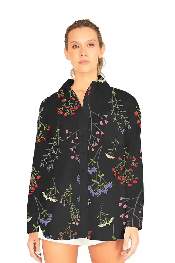 Camisa Boyfriend Haven Estampado Negro S Mercedes Campuzano