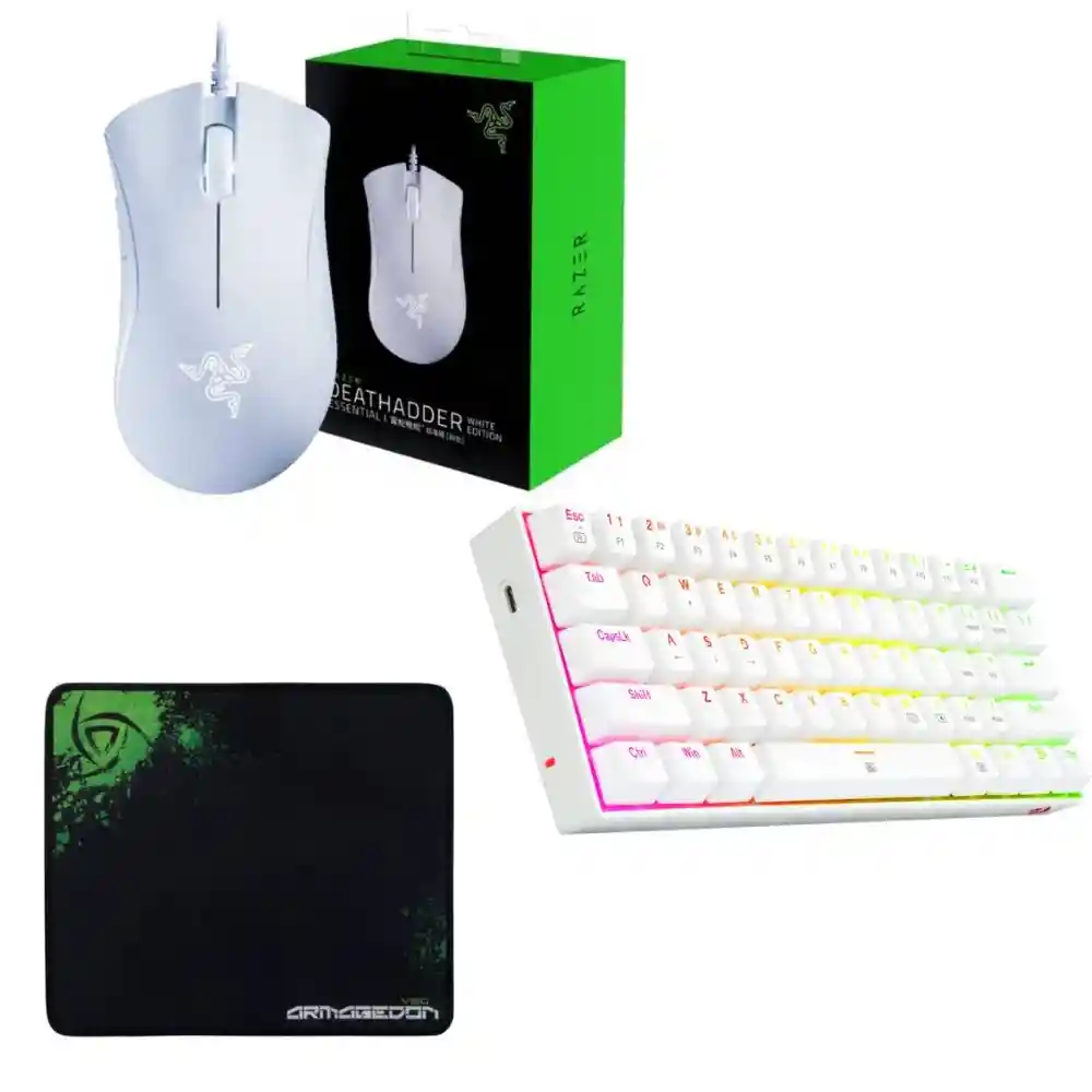 Combo Teclado Redragon Dragonborn K630w-rgb Brown Mecanico + Mouse Razer Deathadder + Pad Mouse Vsg Armagedon