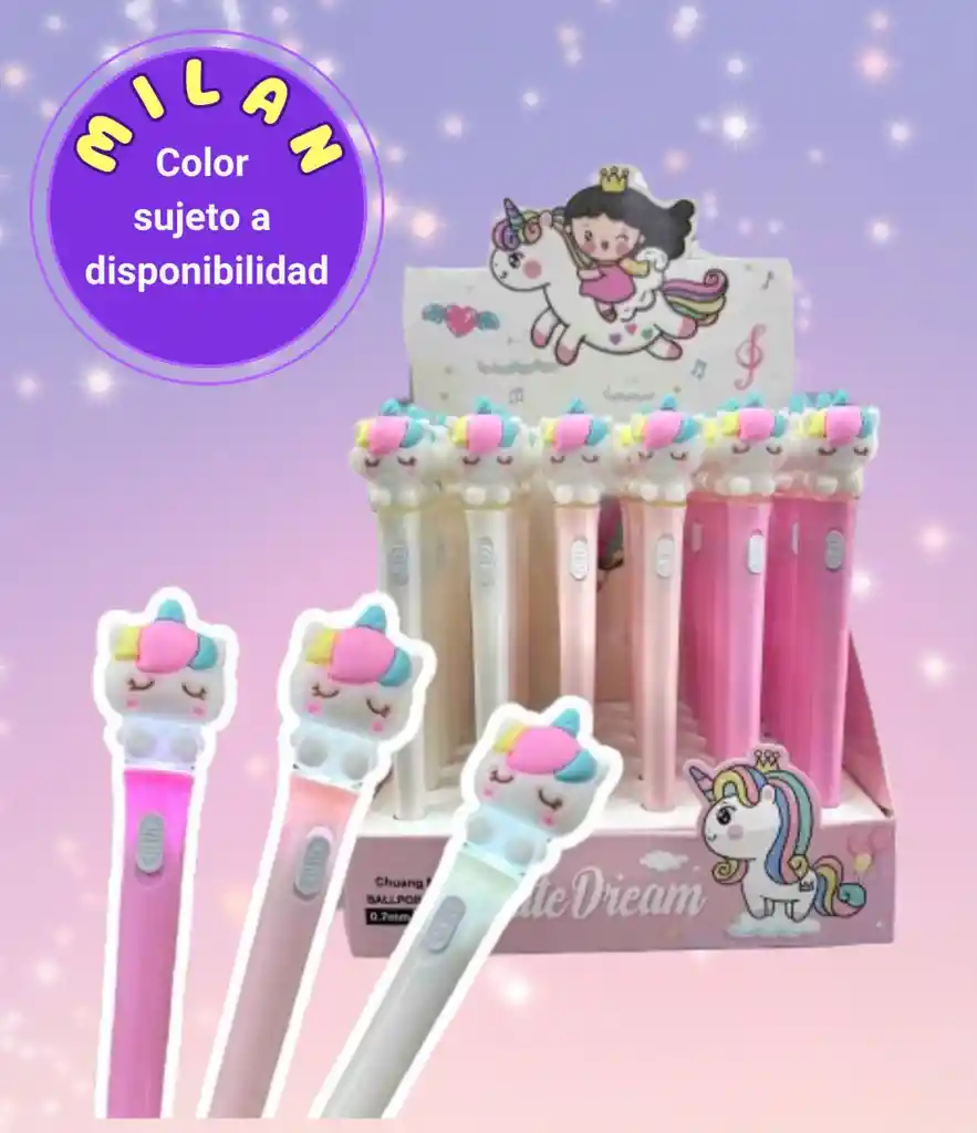 Esfero Boligrafo Unicornio Con Luz Diseño Kawaii