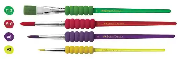 Paquete De Pinceles Faber Castell Ergonomicos X4 Unds Soft Touch (#12 Plano, #10 Redondo, #6 Redondo Y #2 Redondo)