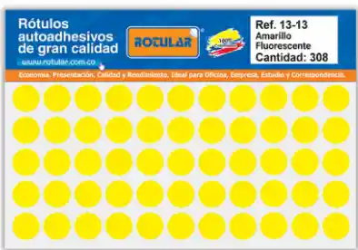 Paquete De Sticker Circular Adhesivo 13x13mm X308 Unds Amarillo Fluorecente- Rotulos