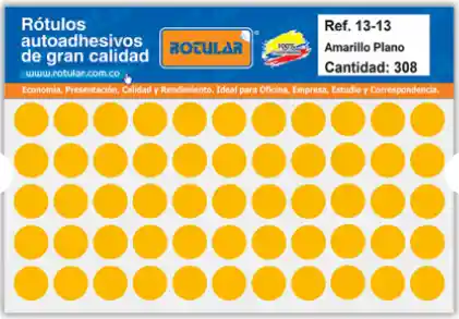 Paquete De Sticker Circular Adhesivo 13x13mm X308 Unds Amarillo Plano- Rotulos