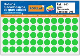 Paquete De Sticker Circular Adhesivo 13x13mm X308 Unds Verde Fluorecente- Rotulos