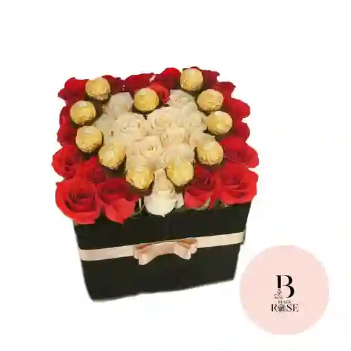 Rosas Rojas, Rosas Blancas, Chocolates En Caja Cuadrada
