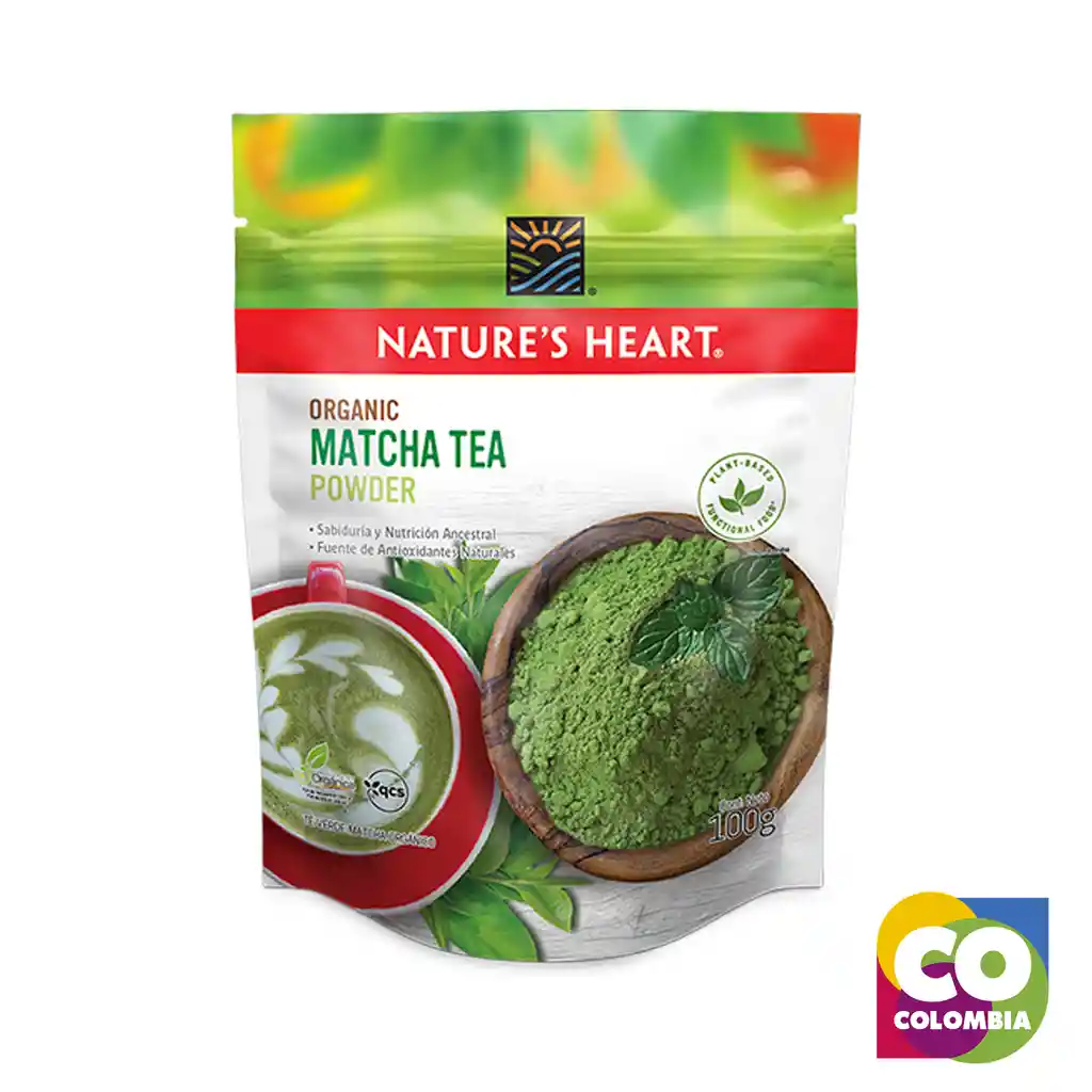 Té Verde Matcha Orgánico Marca Natures Heart Embalaje De 1 Unidad Por 100g