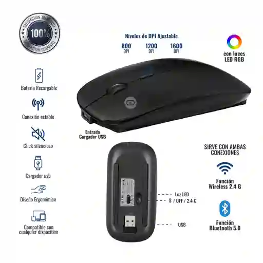 Mouse Innovall 2 En 1 Pc Bluetooth Receptor Usb Recargable