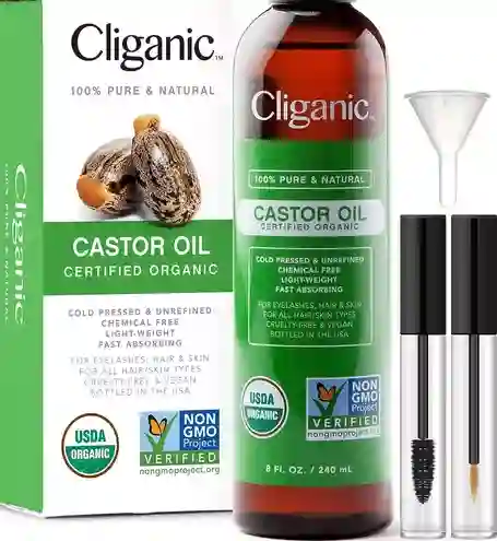 Aceite De Ricino Orgánico Con Kit De Pestañas . Cliganic Organic Castor Oil 240ml