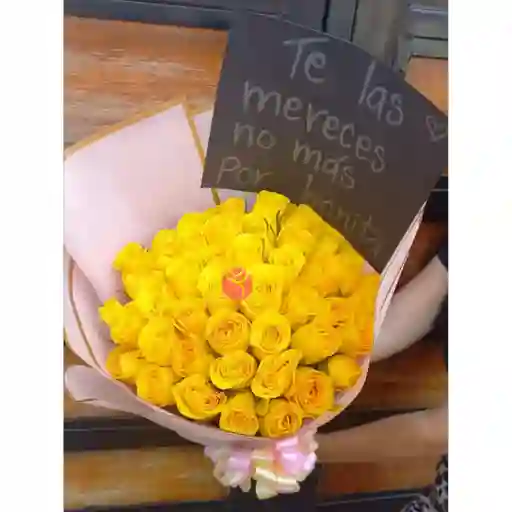 Bouquet X36 Rosas Amarillas Y Letrero