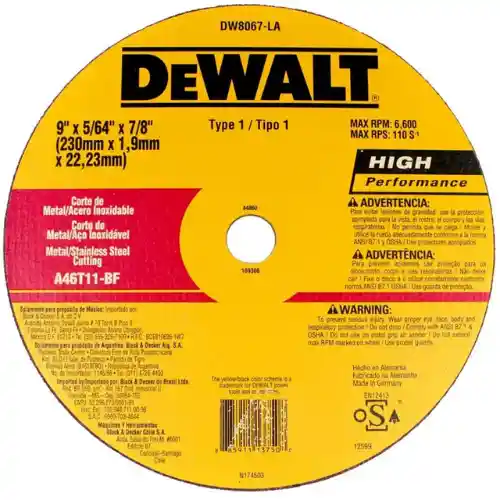 Disco De Corte 9 Pulgadas X 5/64" X 7/8" Dewalt