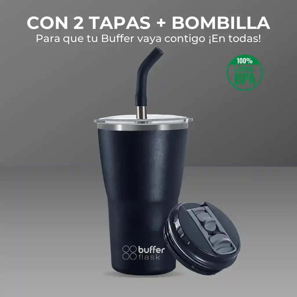 Mug Vaso Termo Agua Café 400ml Buffer Acero Inox + Tapas