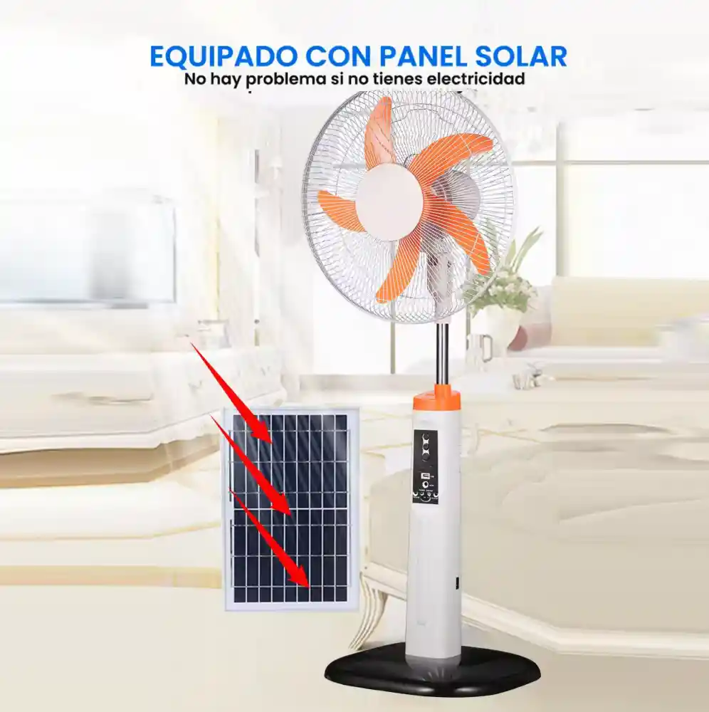 Ventilador Recargable 16in Panel Solar 5 Velocidades gd-8056