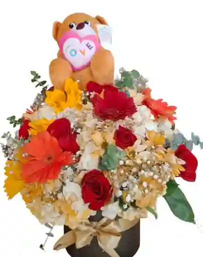 Flores En Arreglo Cálido Con Peluche