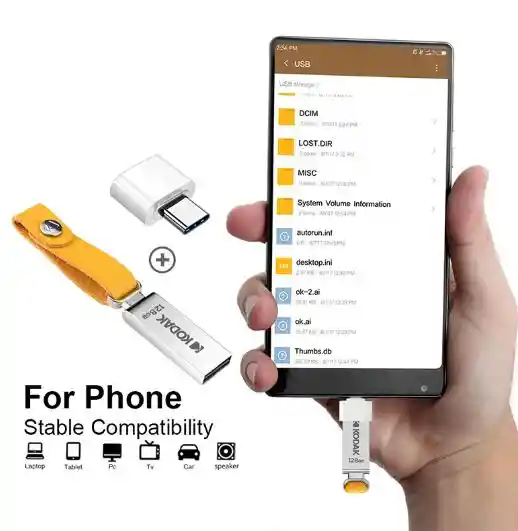 Usb Kodak 2.0 Flash Drive 32gb + Adaptador Mini Metal K122 Series Con Cordon De Cuero