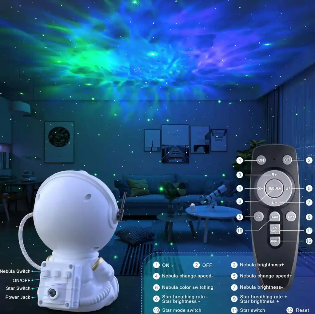 Proyector Astronauta Mini De Galaxia Nebulosa Decorativo Led