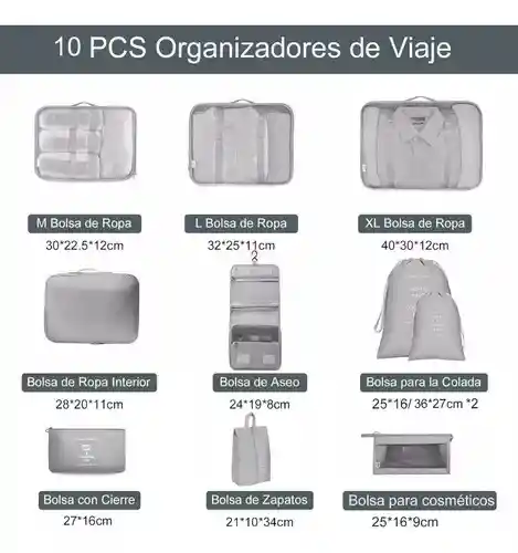 Organizador De Ropa Para Viaje O Maleta Kit De 10 Unidades