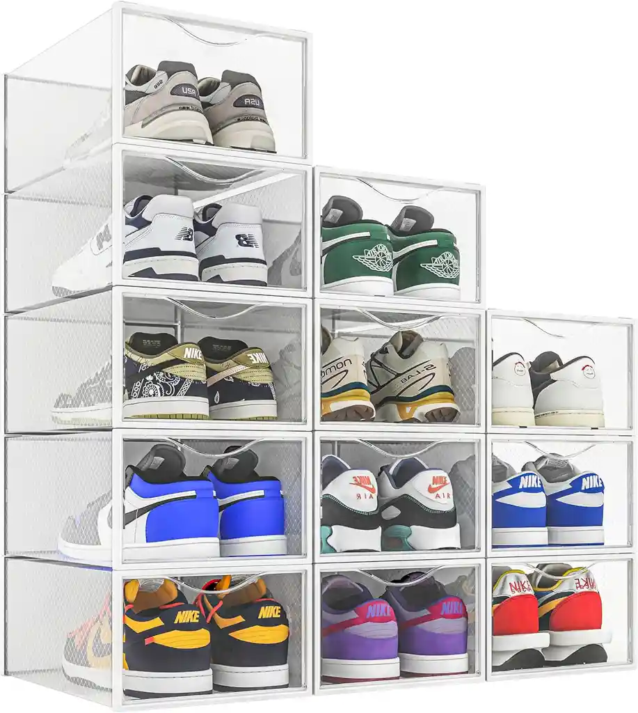 Organizador De Zapatos X 12 Cajas Apilable De Plástico Transparente Para Armario Zapatero Plegable Que Ahorra Espacio Caja De Zapatos Contenedor Para Tenis