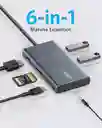 Hub Anker Usb C Adaptador Powerexpand 6 En 1 Con Hdmi 4k Puerto De Entrega De Energía De 100 W, 2 Puertos A De 10 Gbps Lector De Tarjetas Sd Y Audio De 0.138 In Para Macbook Air Pro Xps Más