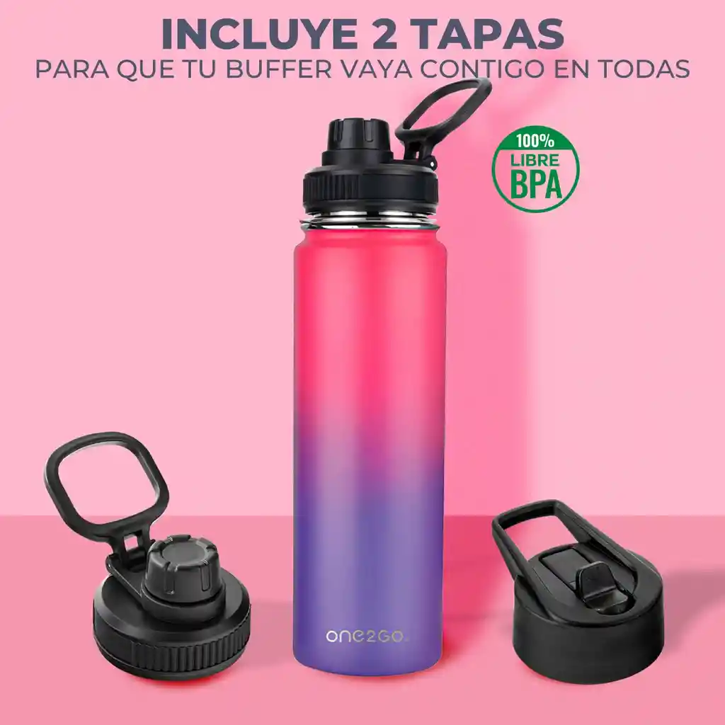 Termo Botella Agua Termica Inoxidable 700ml One2go + 2 Tapas