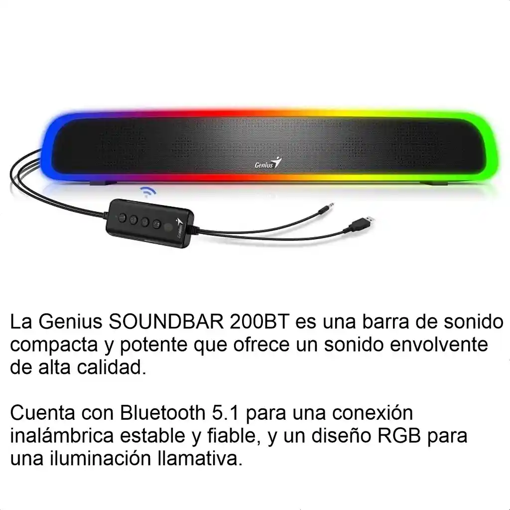 Genius Usb Soundbar 200bt Barra De Sonido Bluetooth Led Rgb