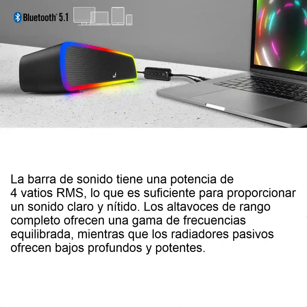 Genius Usb Soundbar 200bt Barra De Sonido Bluetooth Led Rgb