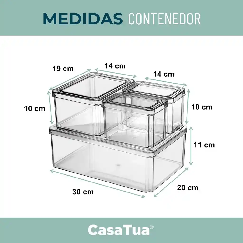 Organizador Nevera Cocina Set 4 Contenedores Con Tapa