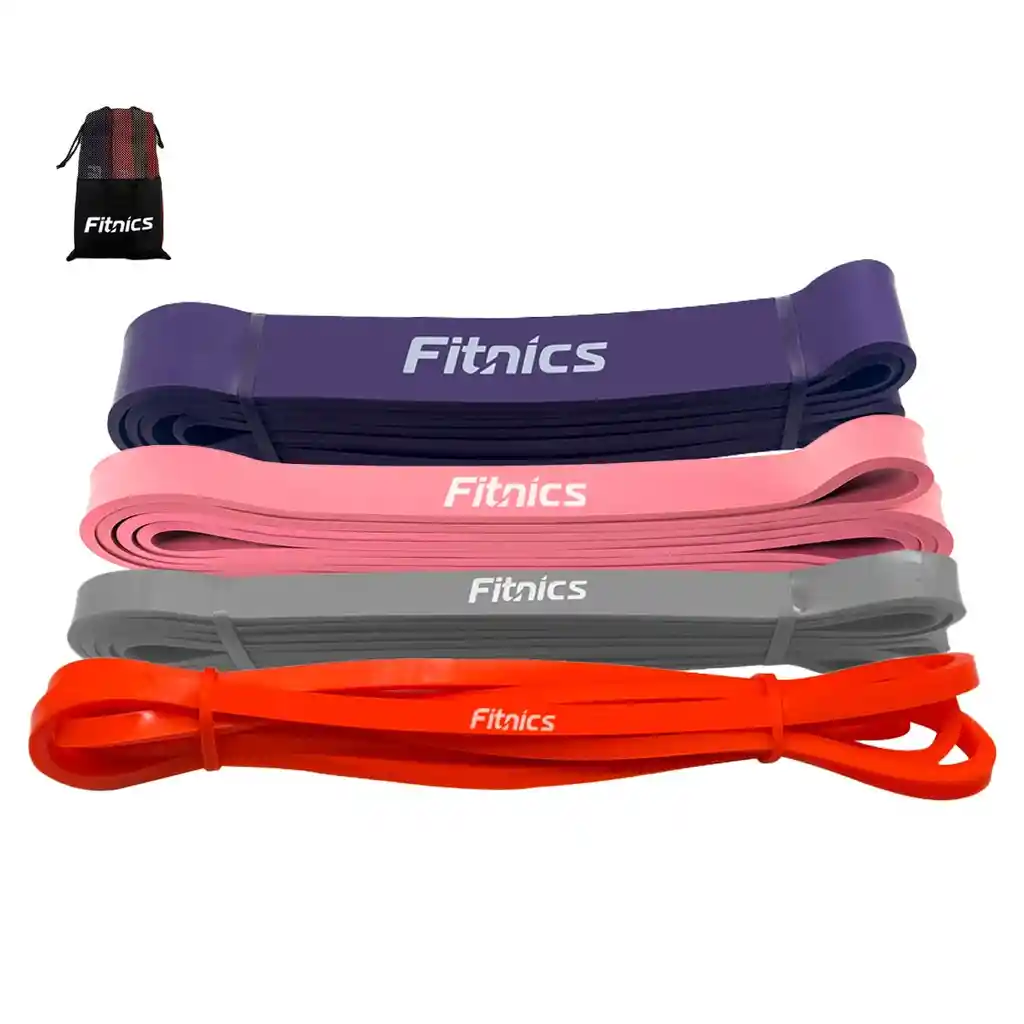 Bandas Elasticas Resistencia Poder Fitnics Set 4 Latex+bolsa