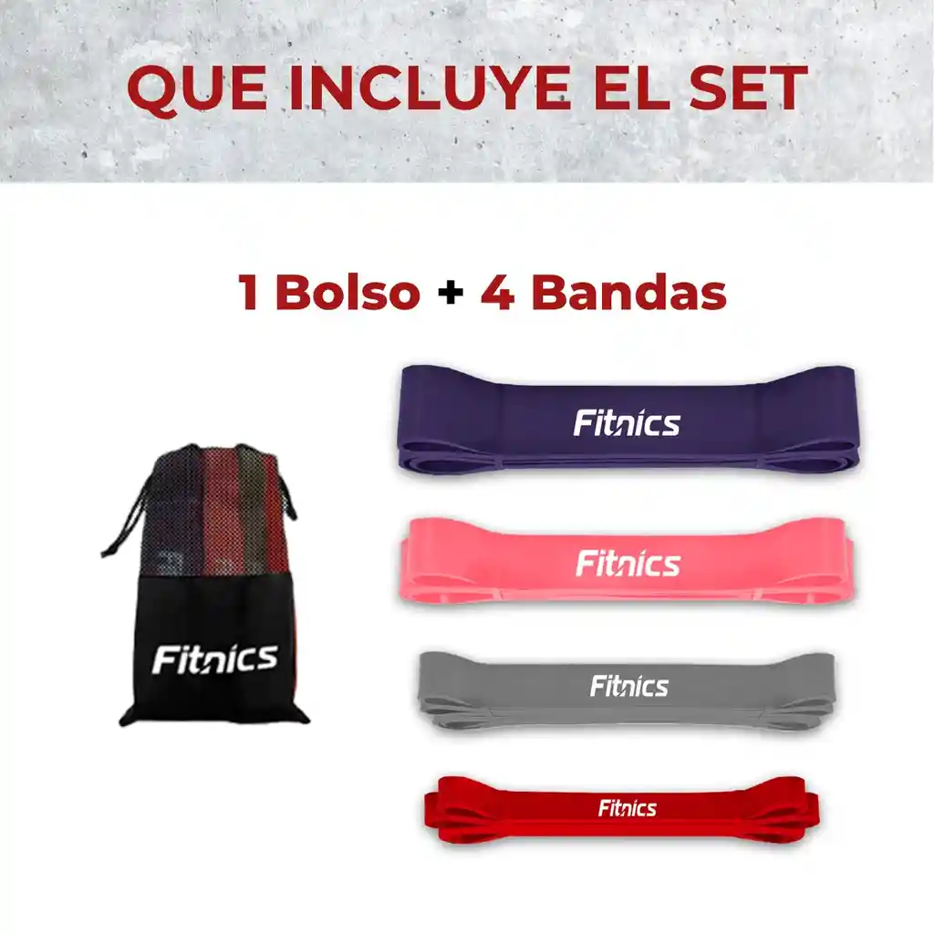 Bandas Elasticas Resistencia Poder Fitnics Set 4 Latex+bolsa