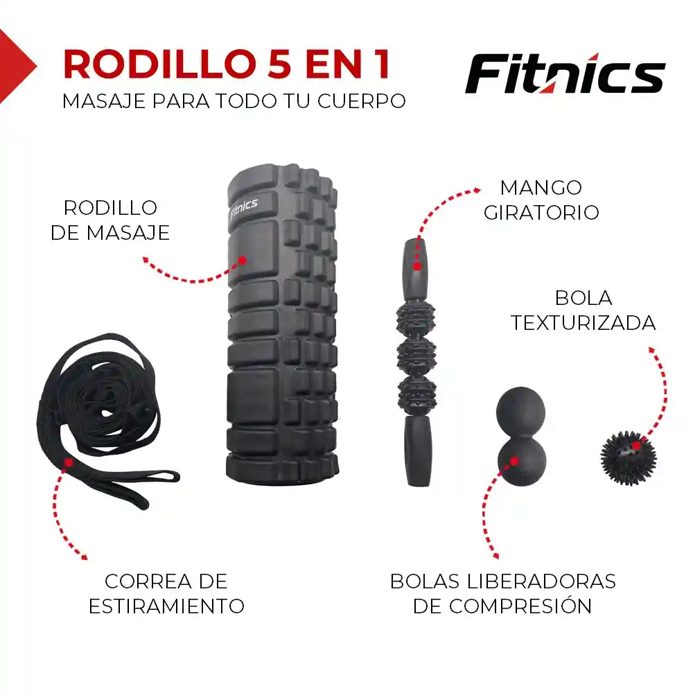 Rodillo Roller Masajeador Set 5 En 1 Ejercicio Yoga Pilates