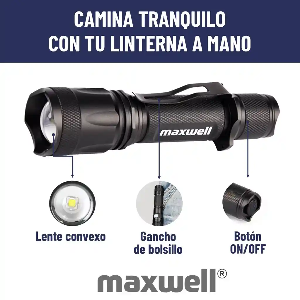 Linterna Led Tactica Maxwell Recargable Usb Impermeable